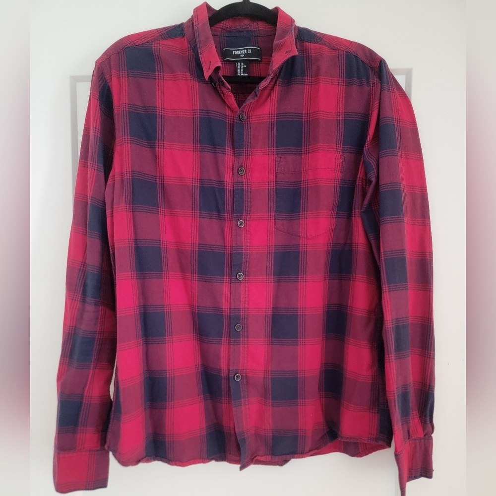 Forever 21 Red and Blue Casual Button Down Shirt